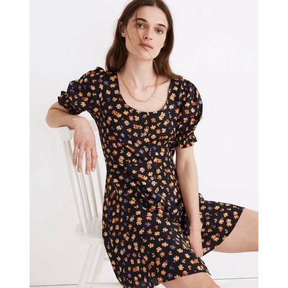 Madewell Smock Sleeve Button Front Mini Dress Floral Sz 4 - Picture 1 of 14